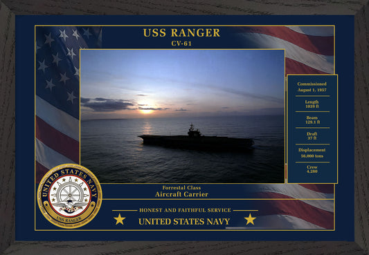 USS Ranger CV-61 Framed Patriotic Photo