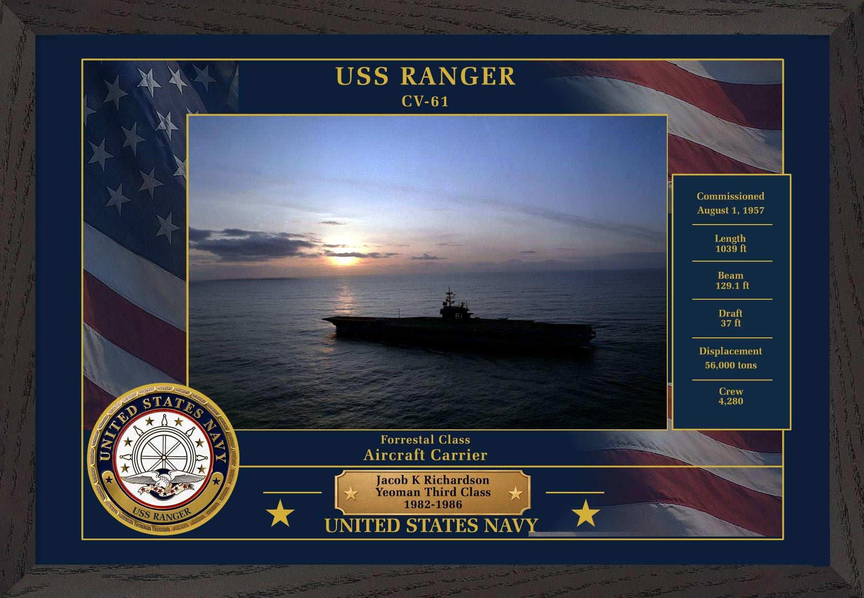 USS Ranger CV-61 Framed Patriotic Photo