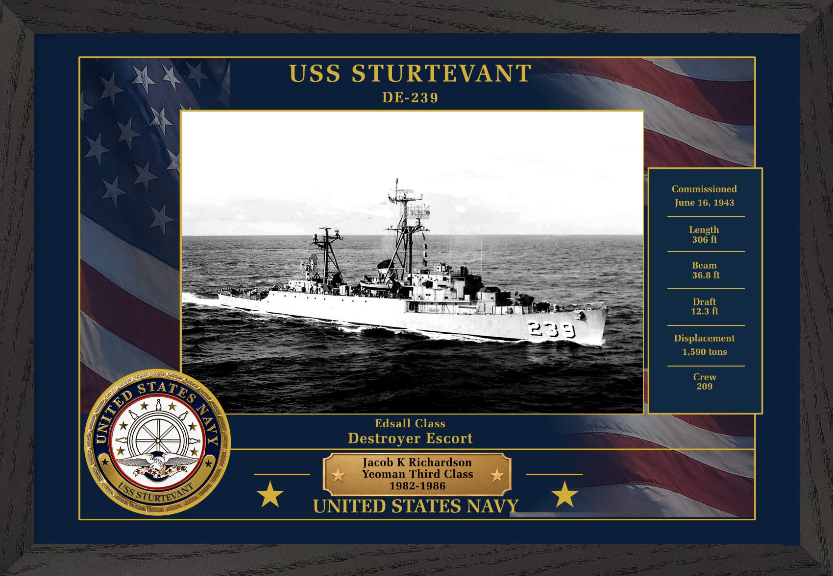 USS Sturtevant DE-239 Framed Patriotic Photo