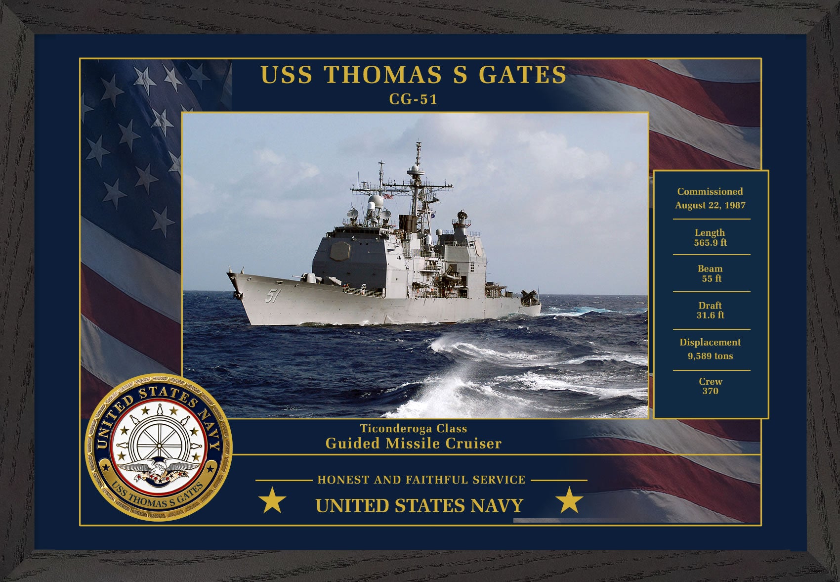 USS Thomas S Gates CG-51 Framed Patriotic Photo