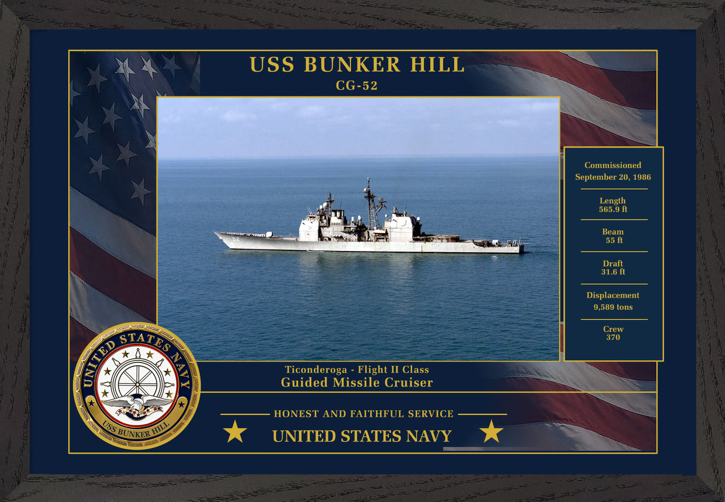 USS Bunker Hill CG-52 Framed Patriotic Photo