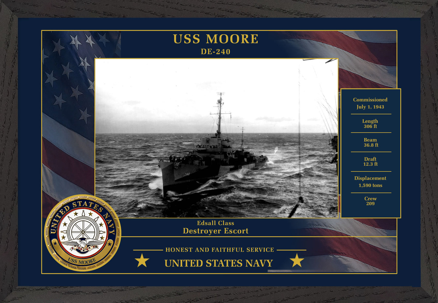 USS Moore DE-240 Framed Patriotic Photo