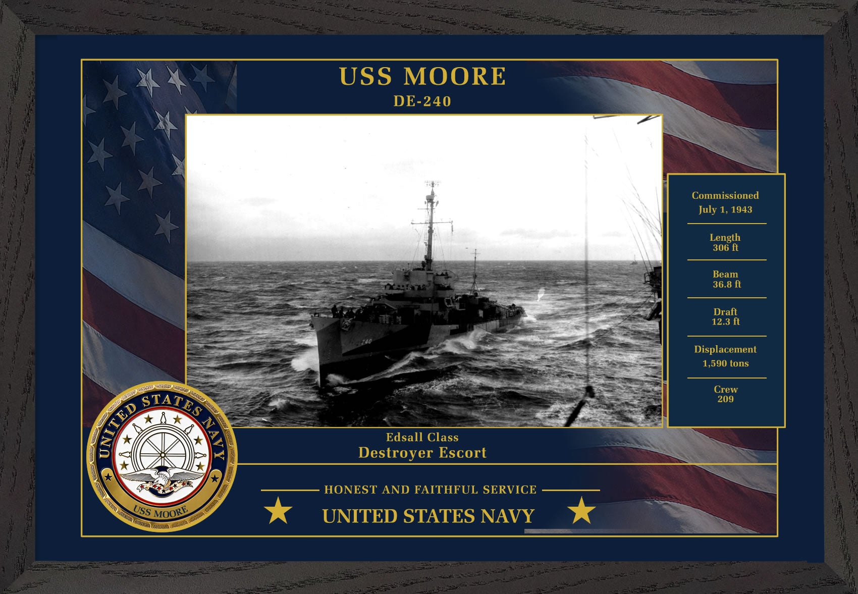 USS Moore DE-240 Framed Patriotic Photo