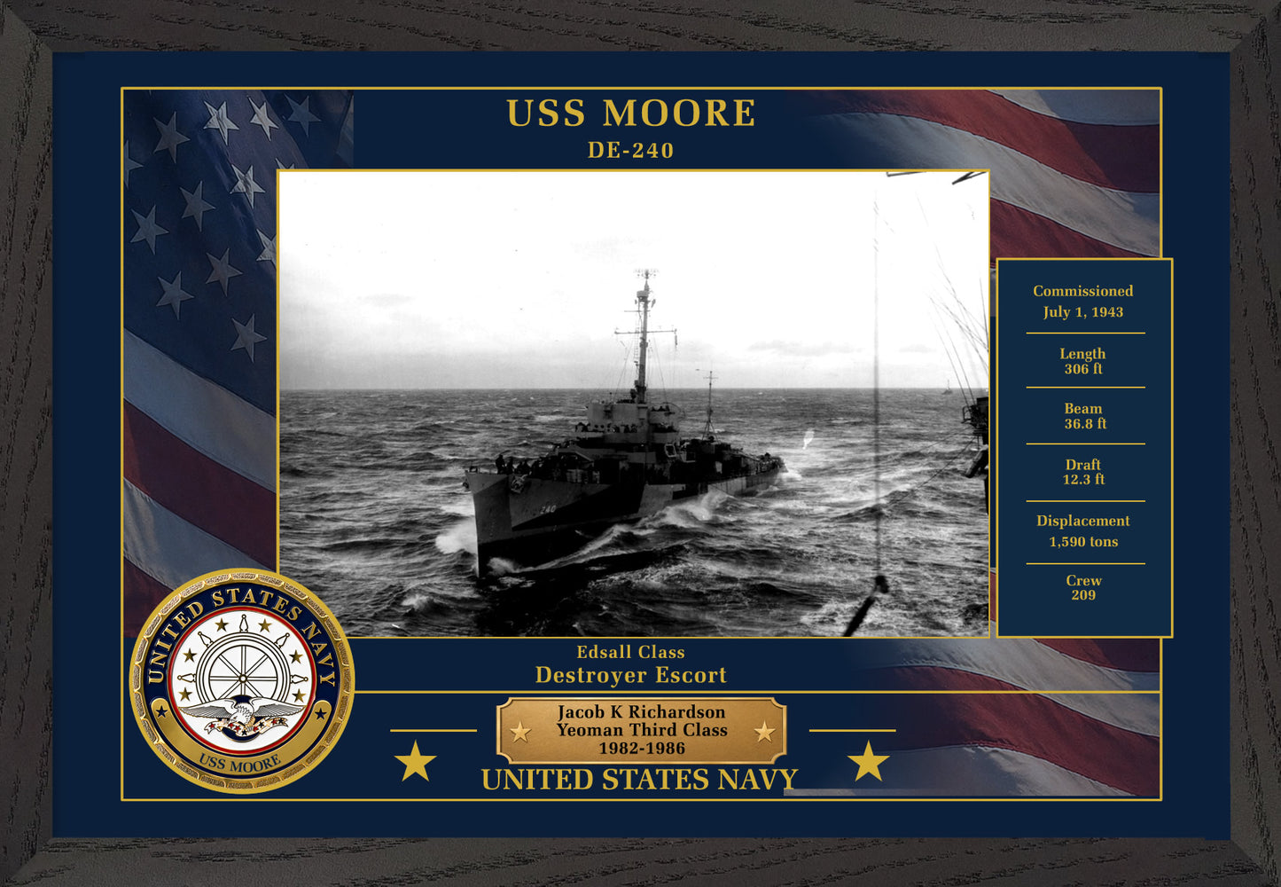 USS Moore DE-240 Framed Patriotic Photo