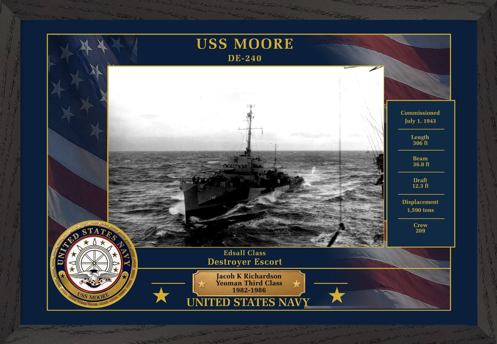 USS Moore DE-240 Framed Patriotic Photo