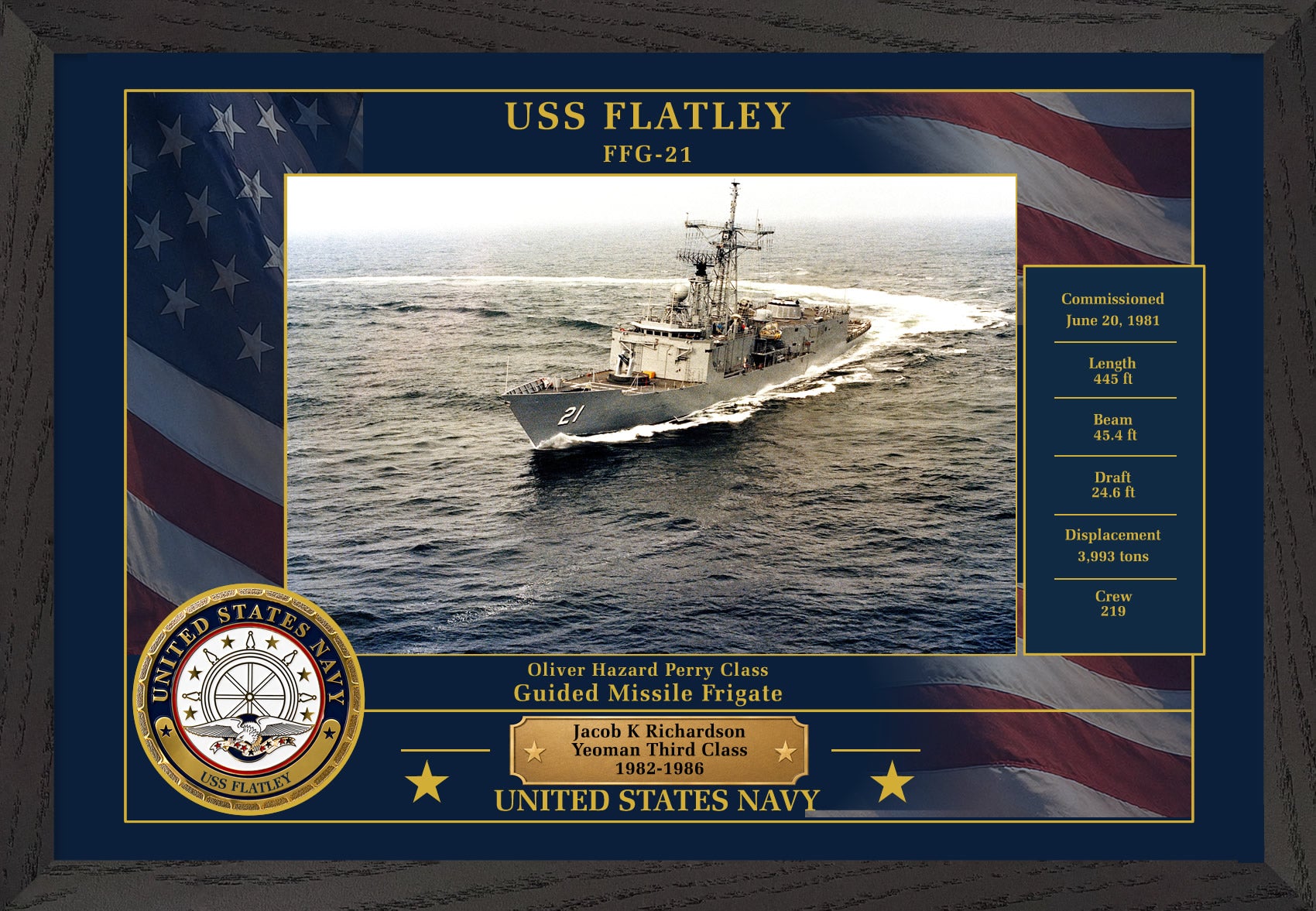 USS Flatley FFG-21 Framed Patriotic Photo