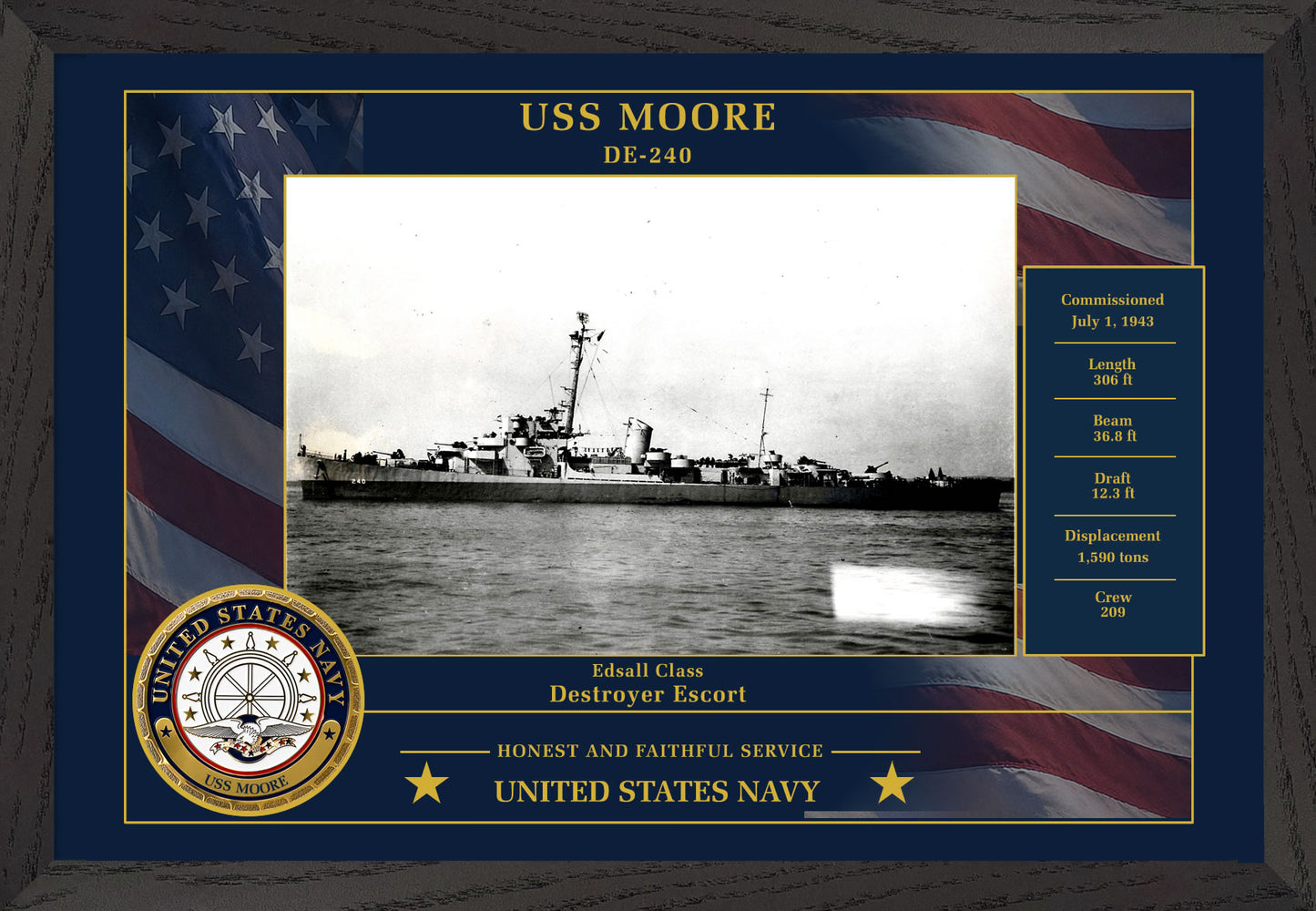 USS Moore DE-240 Framed Patriotic Photo
