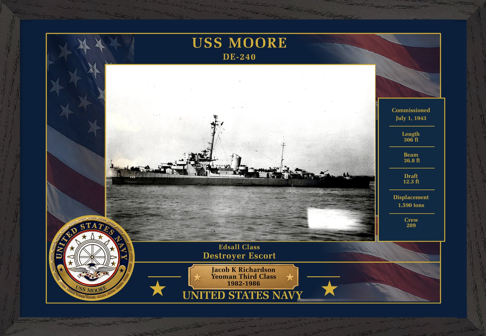 USS Moore DE-240 Framed Patriotic Photo