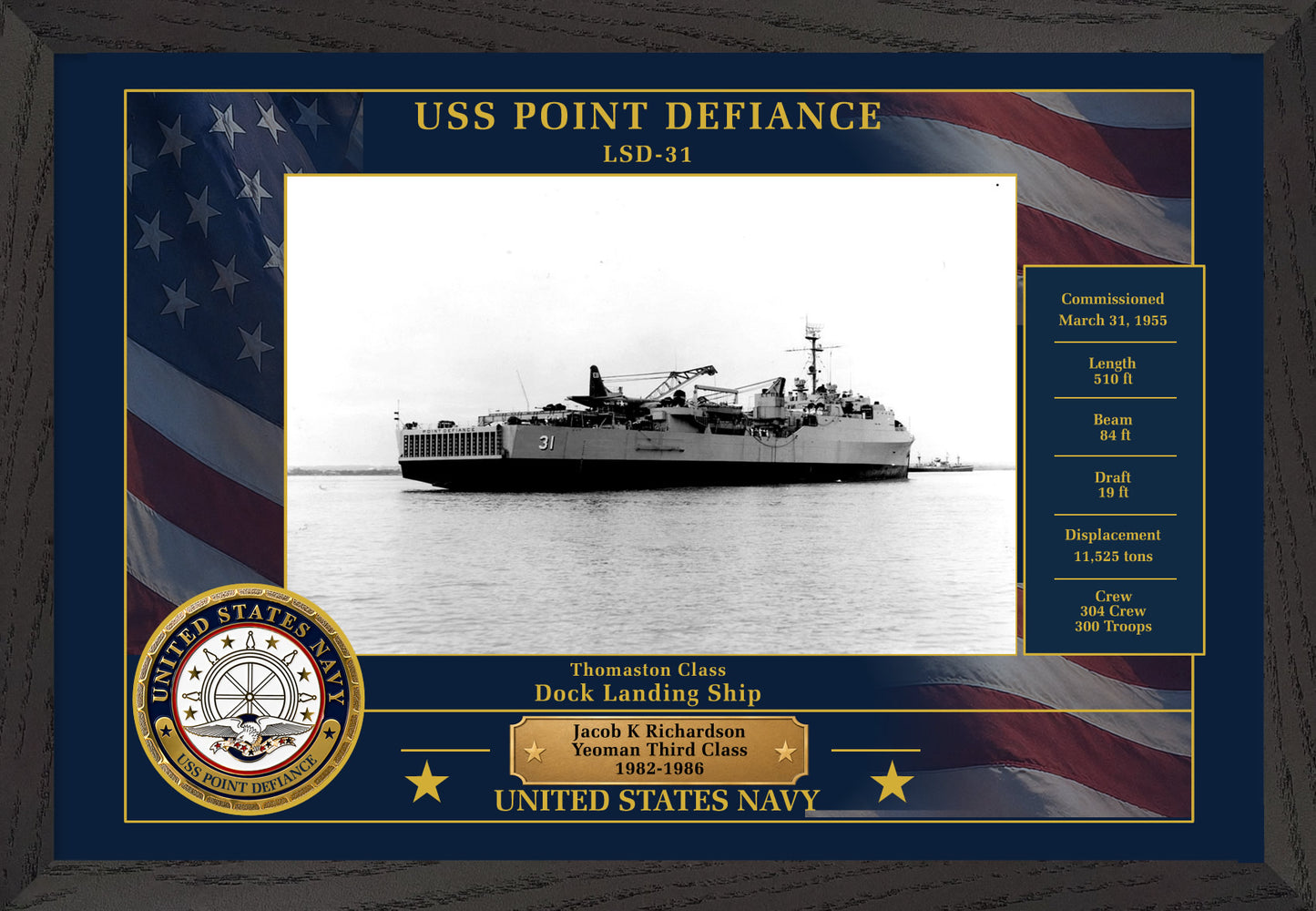 USS Point Defiance LSD-31 Framed Patriotic Photo