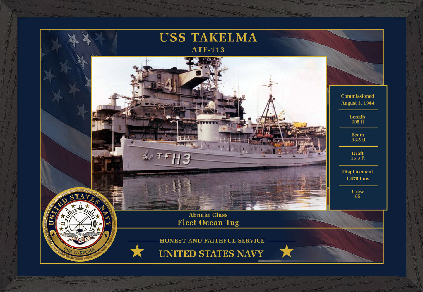 USS Takelma ATF-113 Framed Patriotic Photo