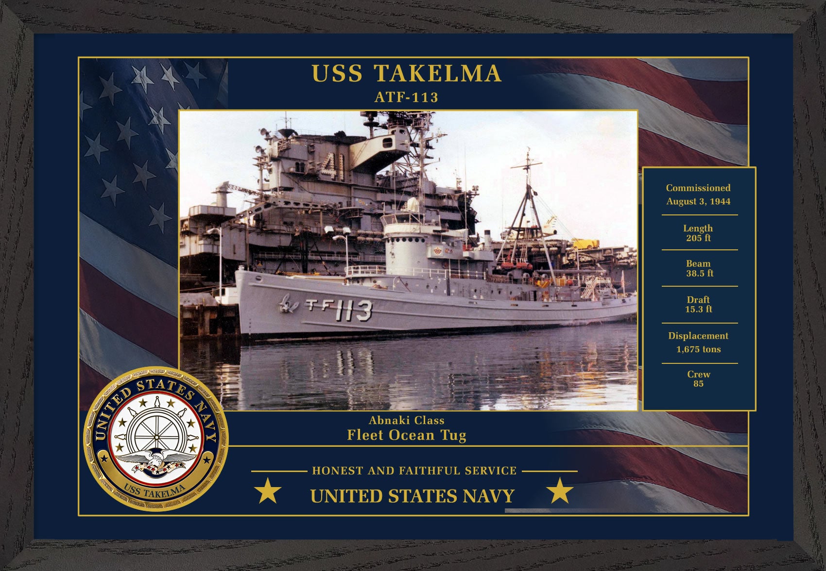 USS Takelma ATF-113 Framed Patriotic Photo