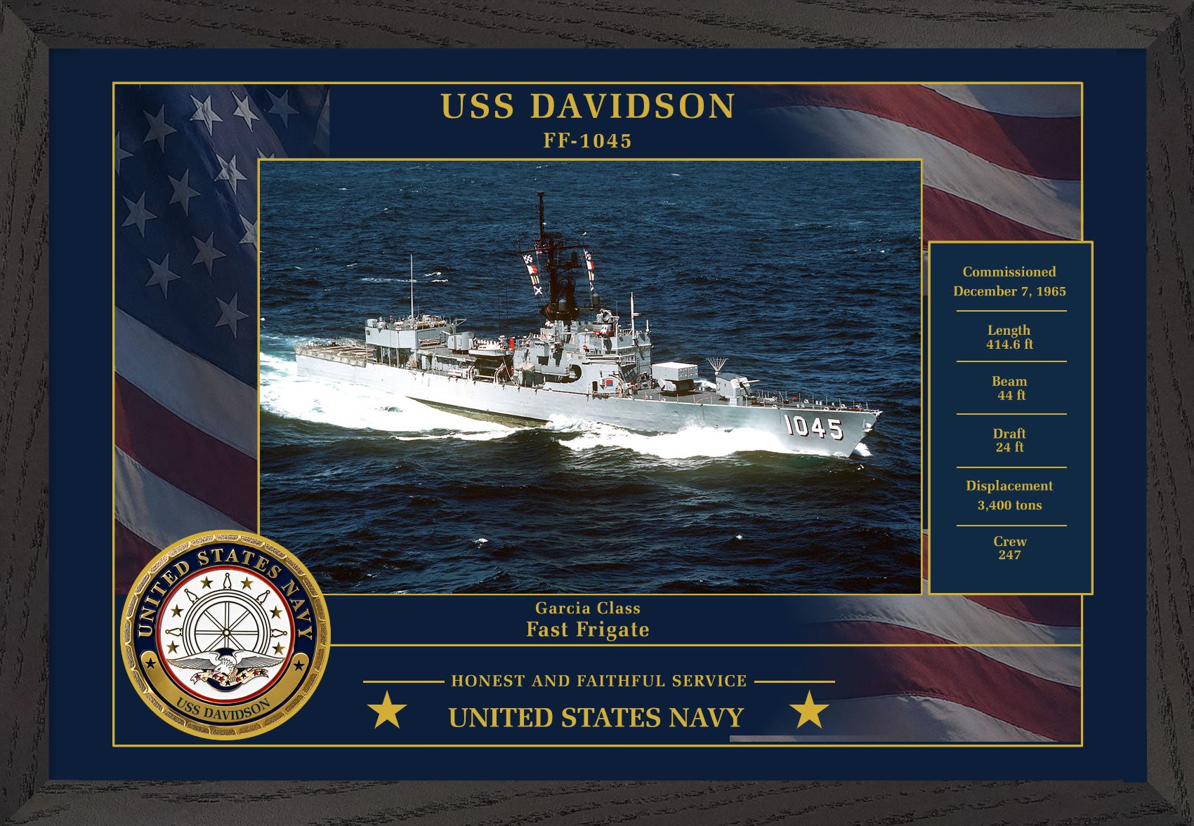 USS Davidson FF-1045 Framed Patriotic Photo