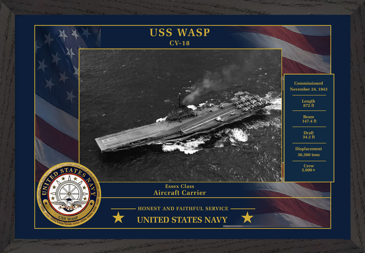 USS Wasp CV-18 Framed Patriotic Photo