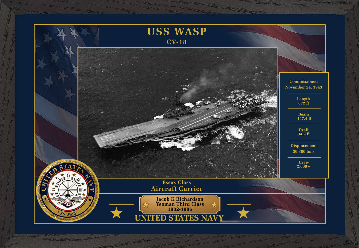 USS Wasp CV-18 Framed Patriotic Photo