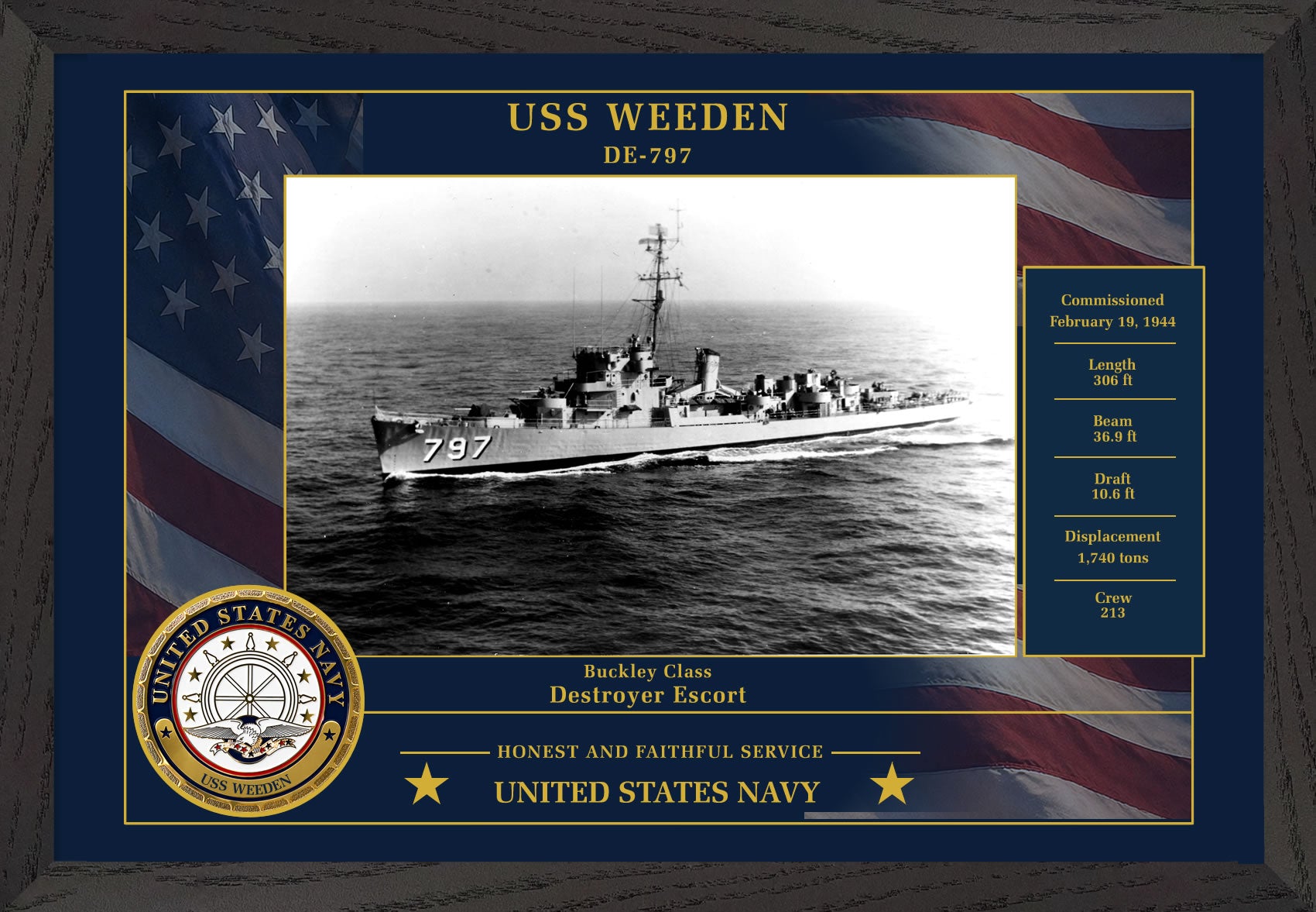 USS Weeden DE-797 Framed Patriotic Photo