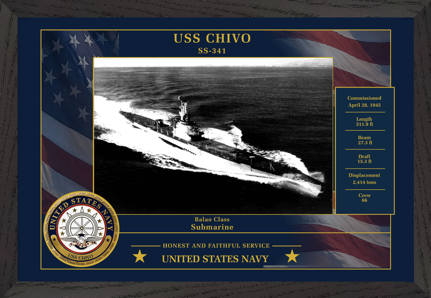 USS Chivo SS-341 Framed Patriotic Photo