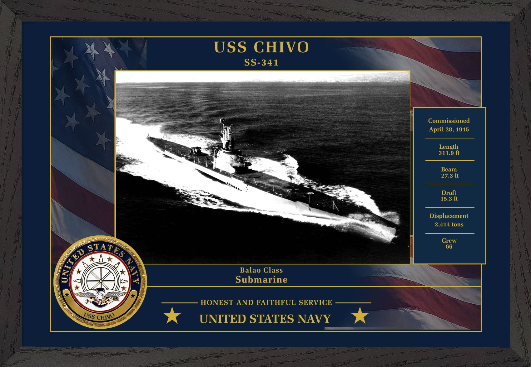 USS Chivo SS-341 Framed Patriotic Photo