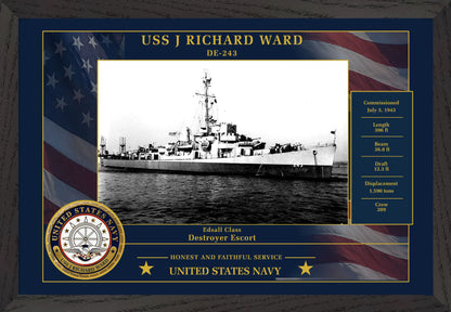 USS J Richard Ward DE-243 Framed Patriotic Photo