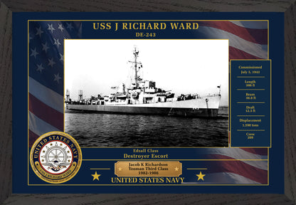 USS J Richard Ward DE-243 Framed Patriotic Photo