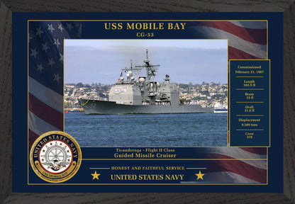 USS Mobile Bay CG-53 Framed Patriotic Photo