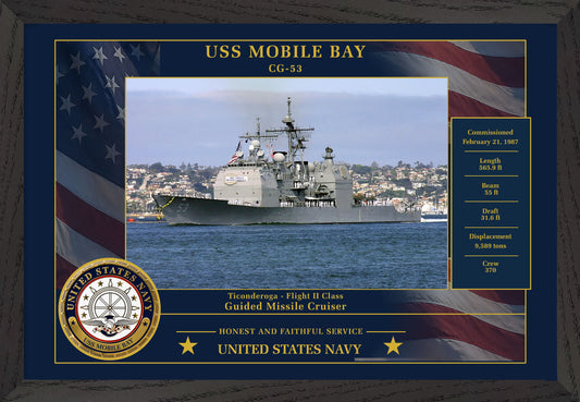 USS Mobile Bay CG-53 Framed Patriotic Photo