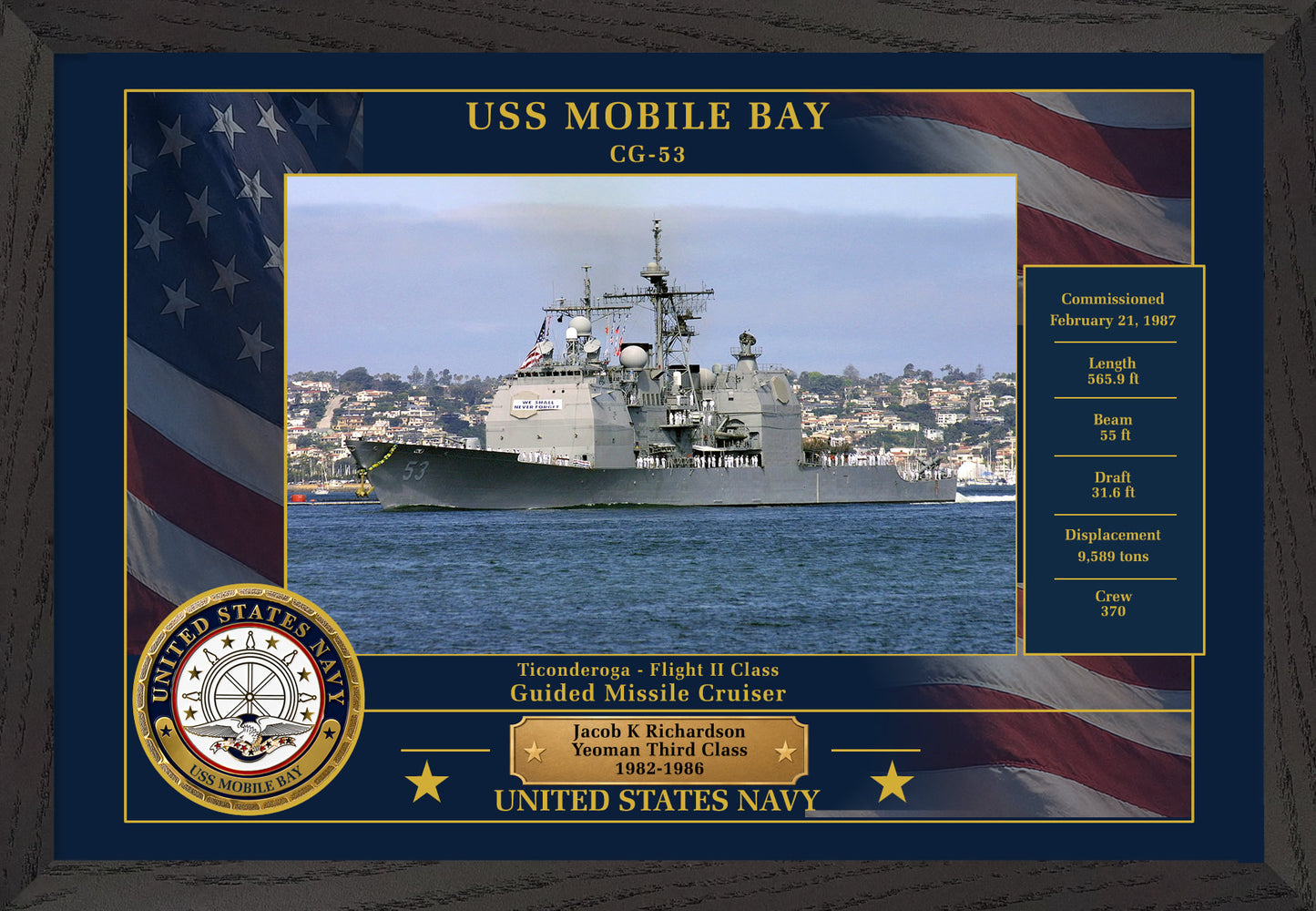 USS Mobile Bay CG-53 Framed Patriotic Photo