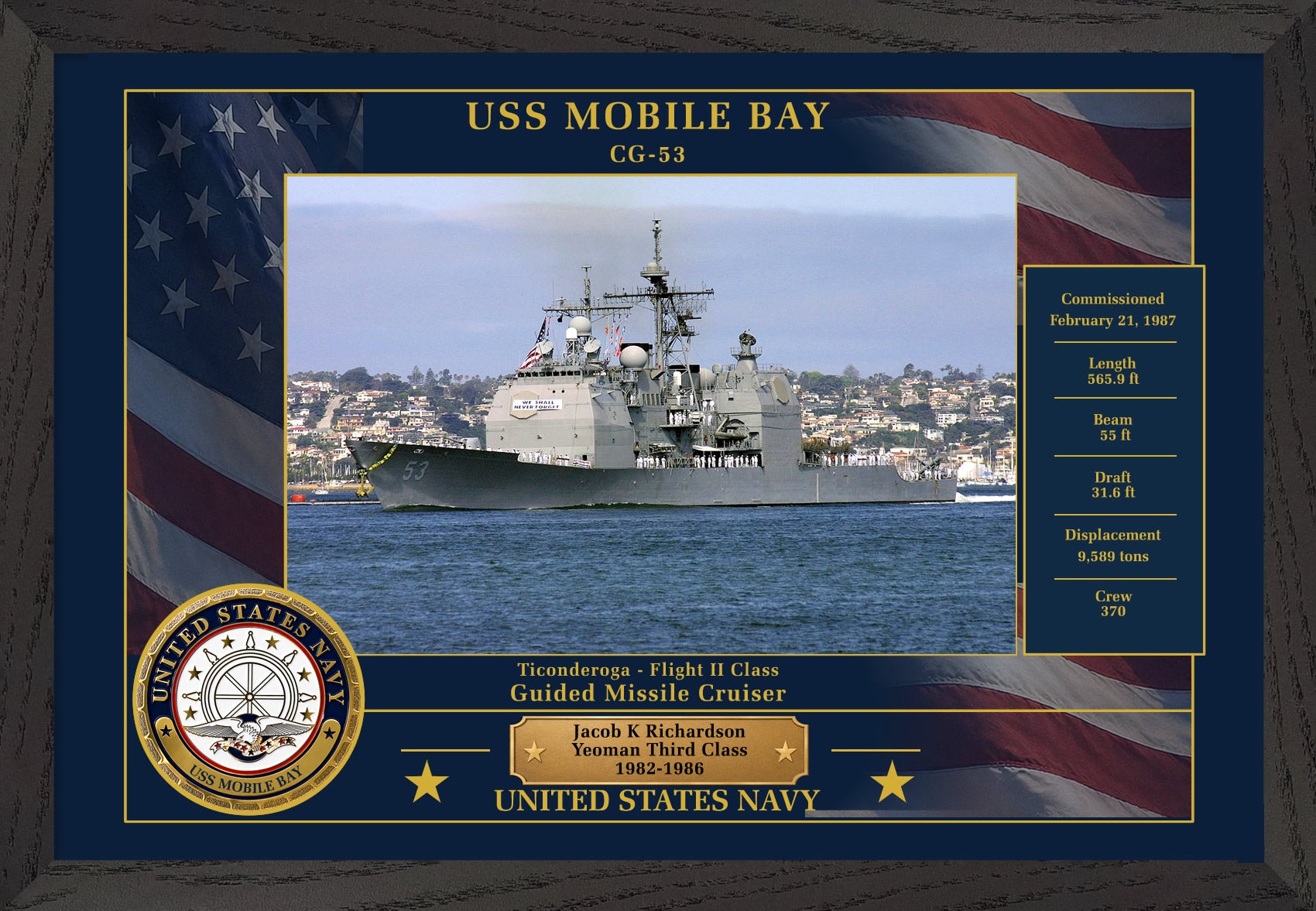 USS Mobile Bay CG-53 Framed Patriotic Photo