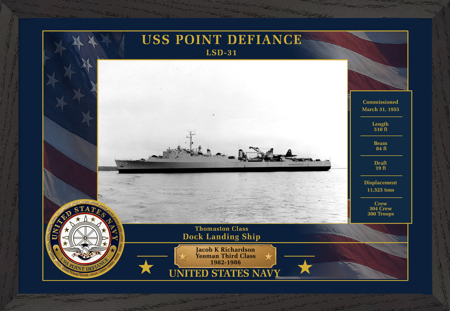 USS Point Defiance LSD-31 Framed Patriotic Photo