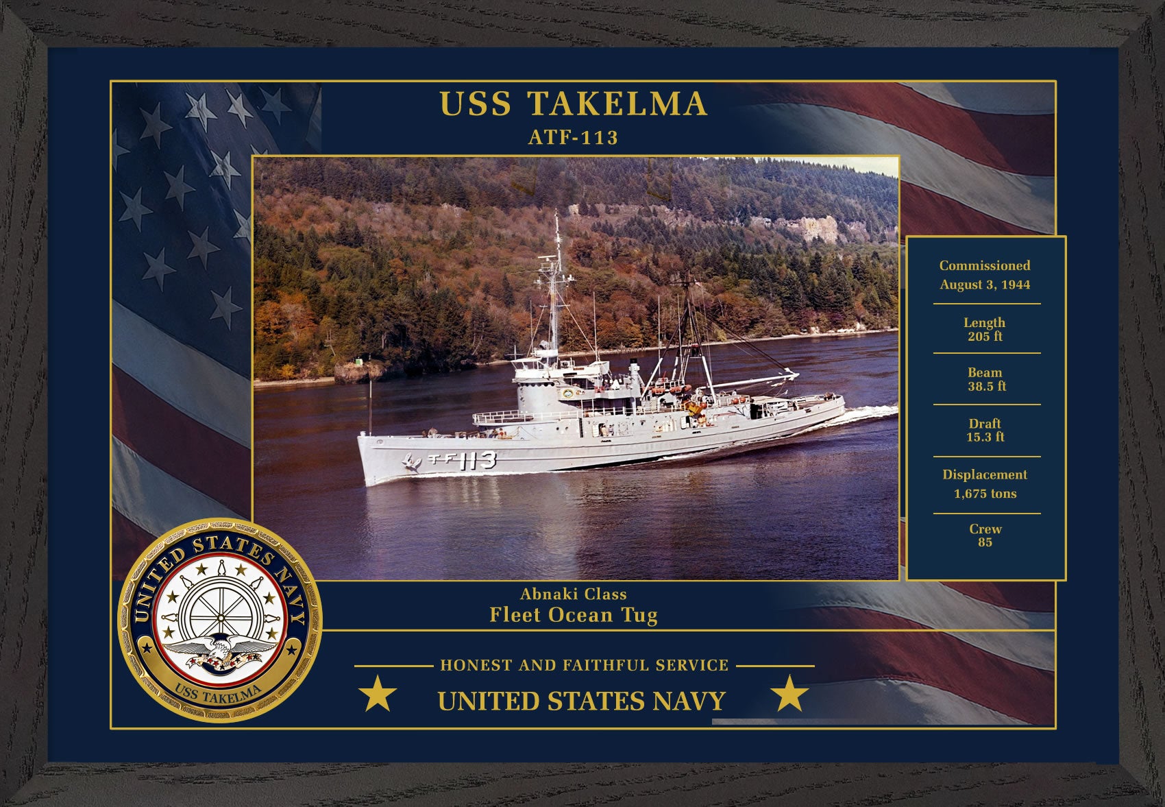 USS Takelma ATF-113 Framed Patriotic Photo