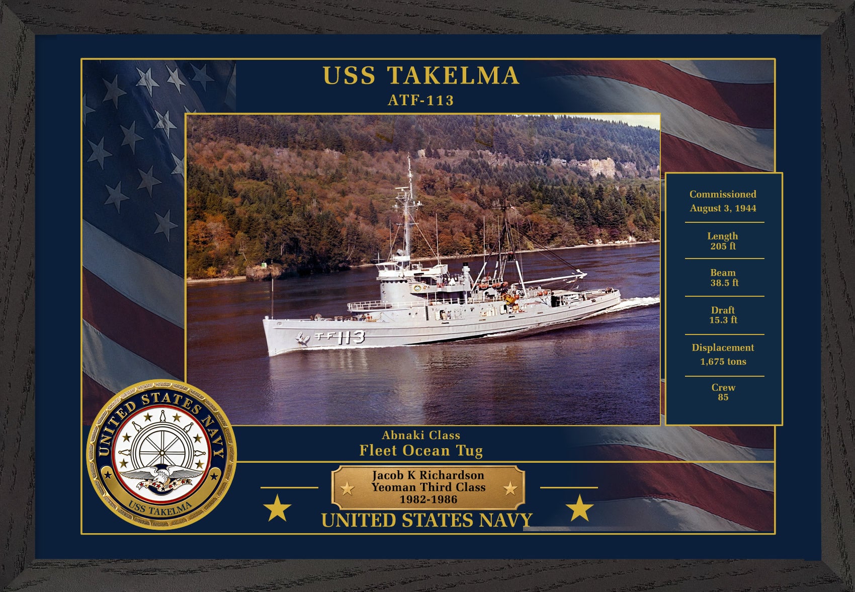 USS Takelma ATF-113 Framed Patriotic Photo