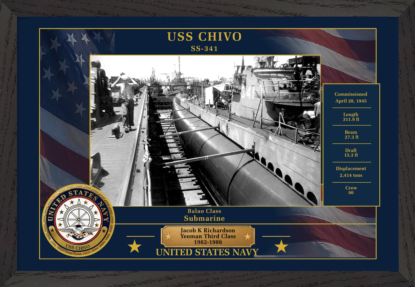 USS Chivo SS-341 Framed Patriotic Photo