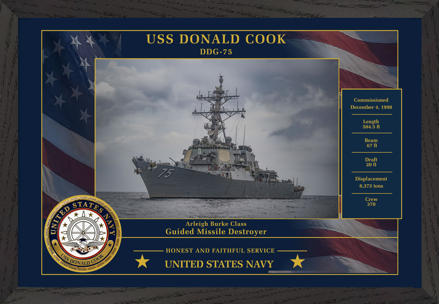 USS Donald Cook DDG-75 Framed Patriotic Photo