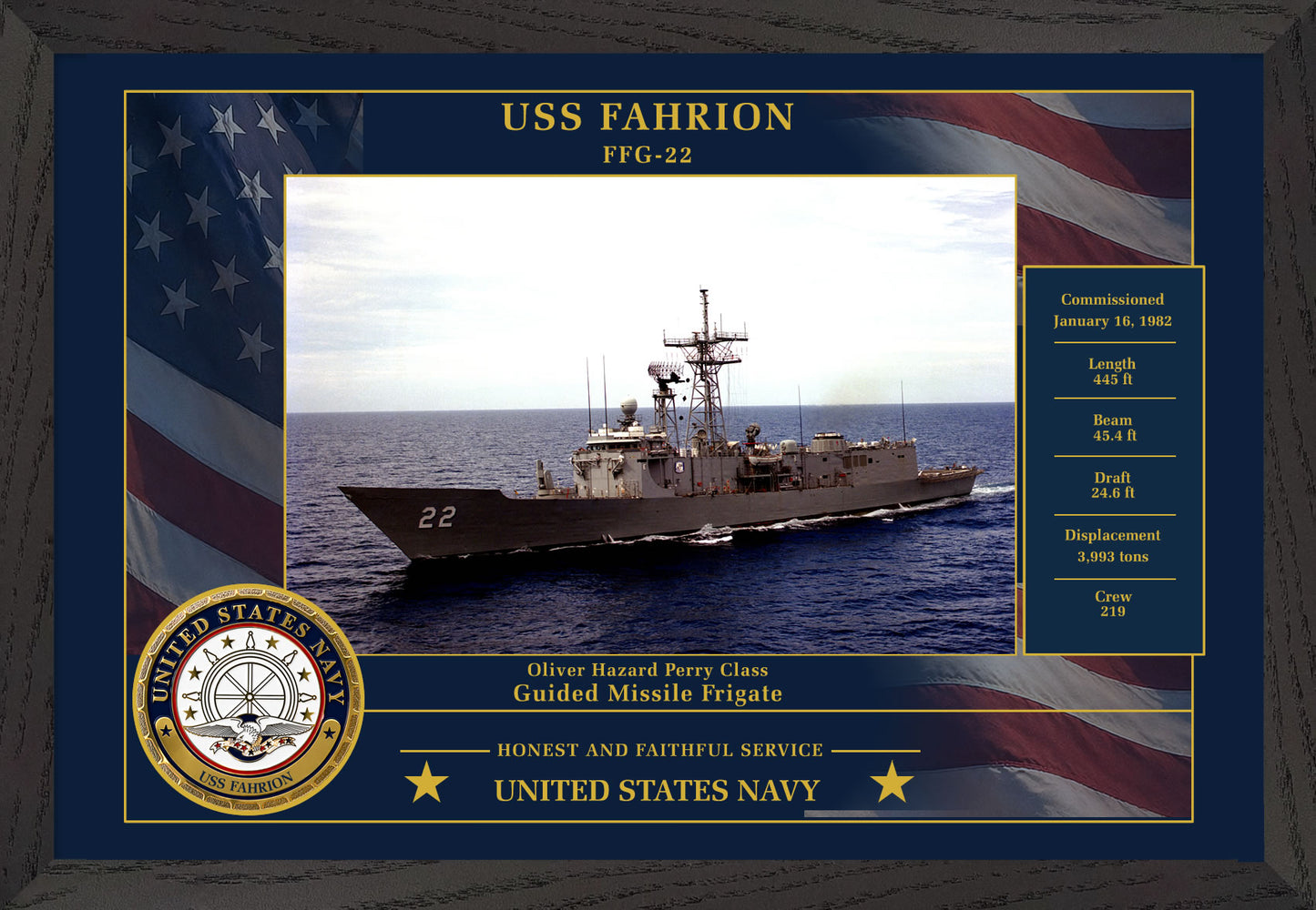 USS Fahrion FFG-22 Framed Patriotic Photo