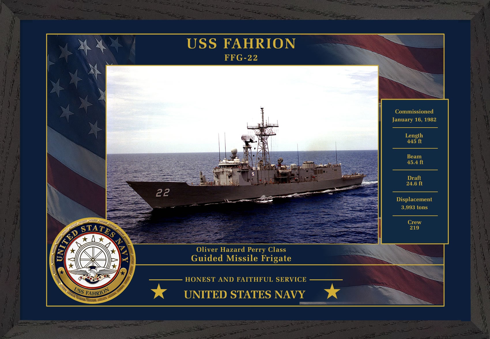 USS Fahrion FFG-22 Framed Patriotic Photo