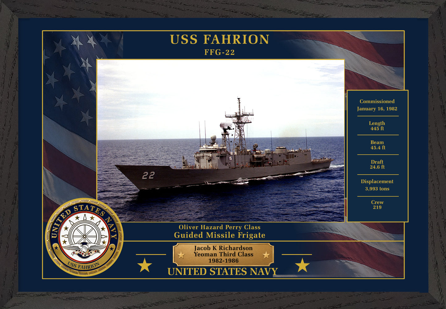 USS Fahrion FFG-22 Framed Patriotic Photo