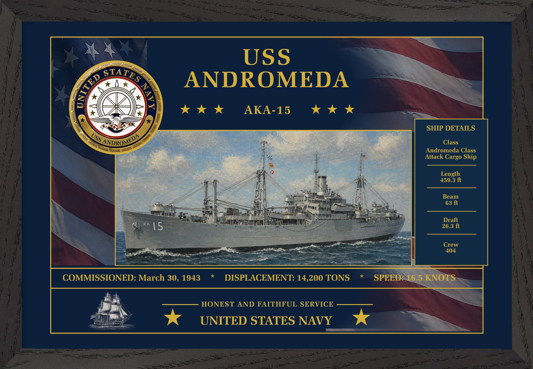 USS Andromeda AKA-15 Framed Patriotic Art