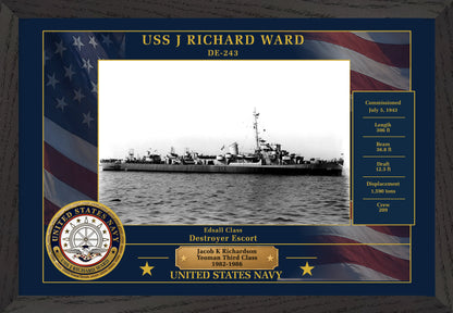 USS J Richard Ward DE-243 Framed Patriotic Photo