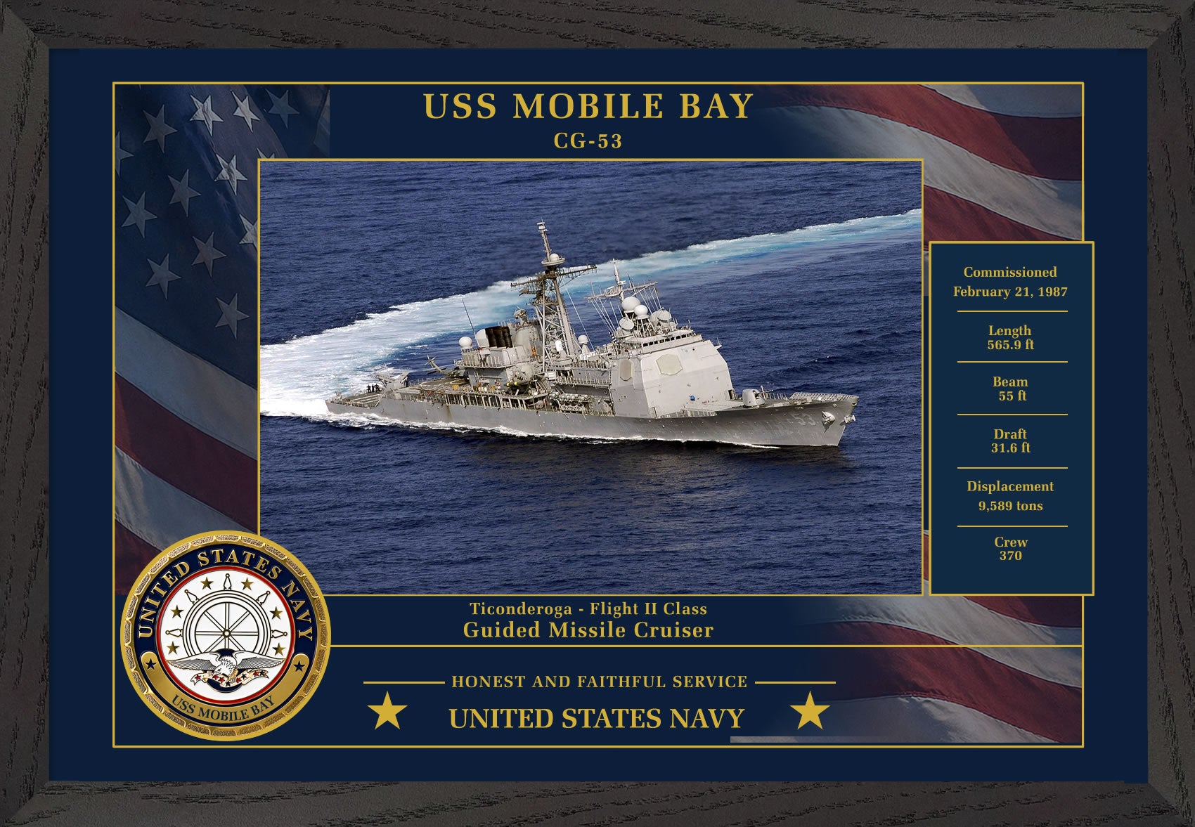 USS Mobile Bay CG-53 Framed Patriotic Photo