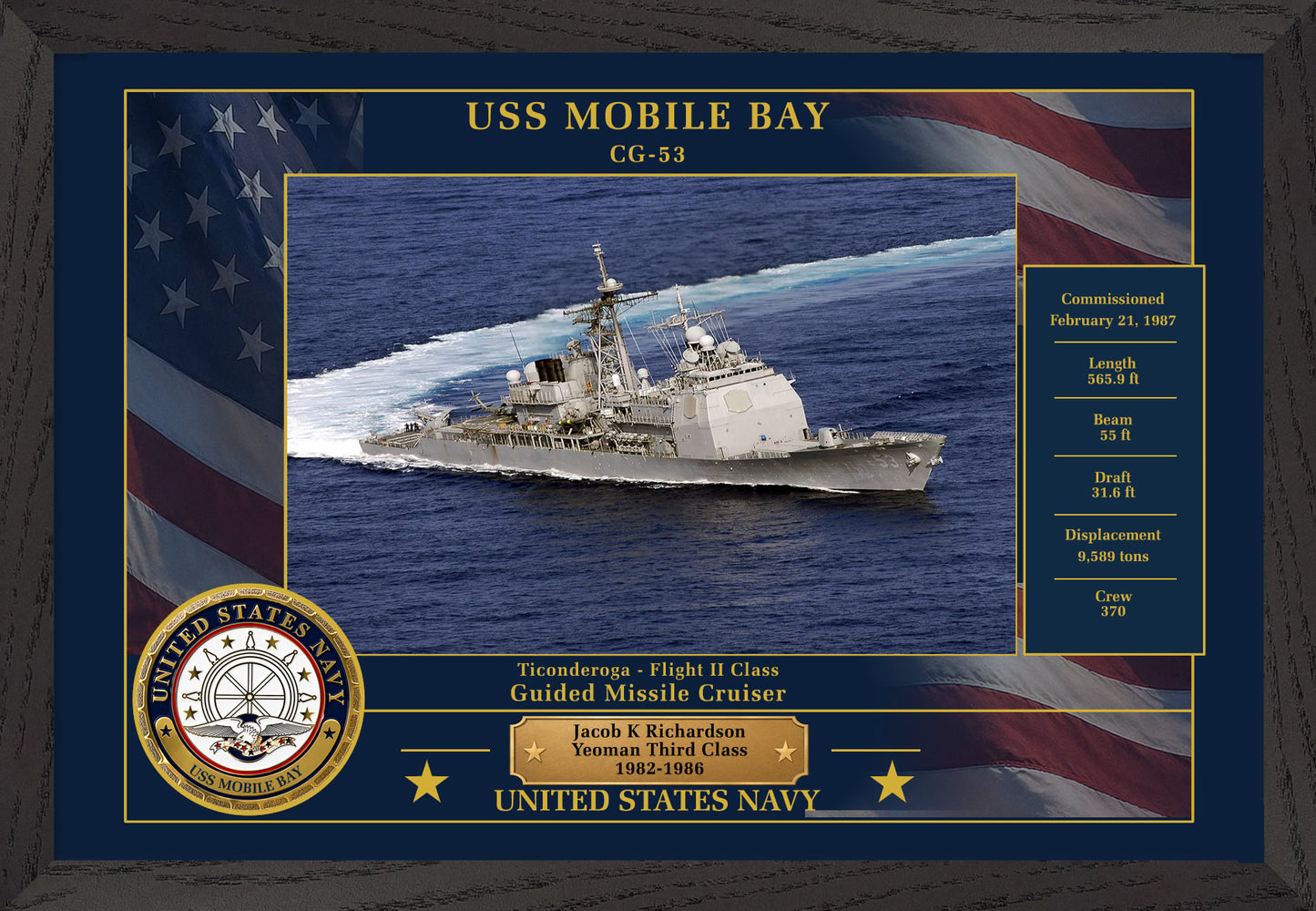 USS Mobile Bay CG-53 Framed Patriotic Photo