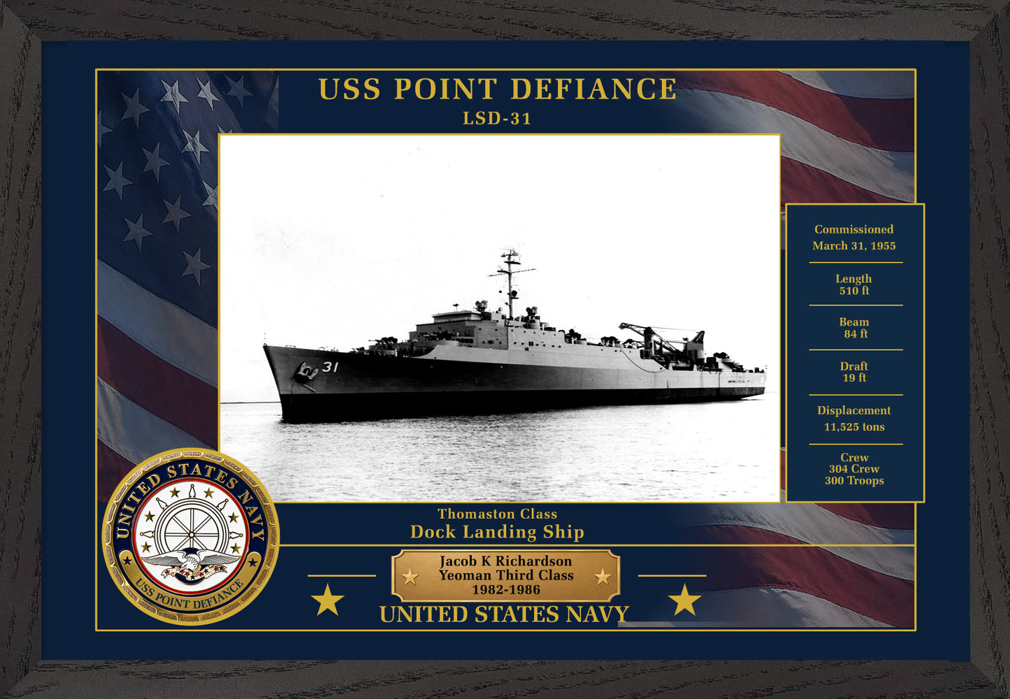 USS Point Defiance LSD-31 Framed Patriotic Photo