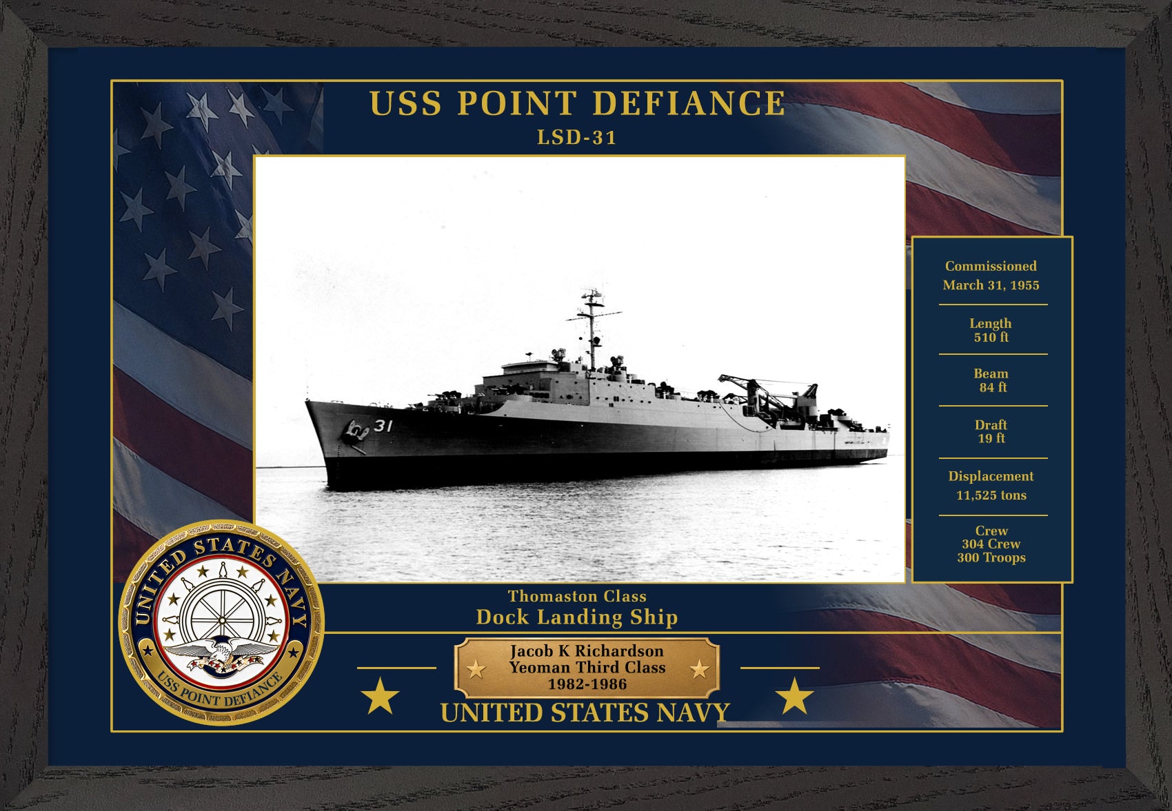 USS Point Defiance LSD-31 Framed Patriotic Photo