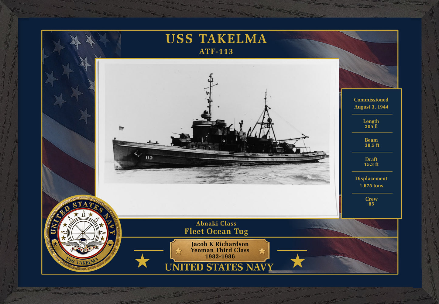 USS Takelma ATF-113 Framed Patriotic Photo