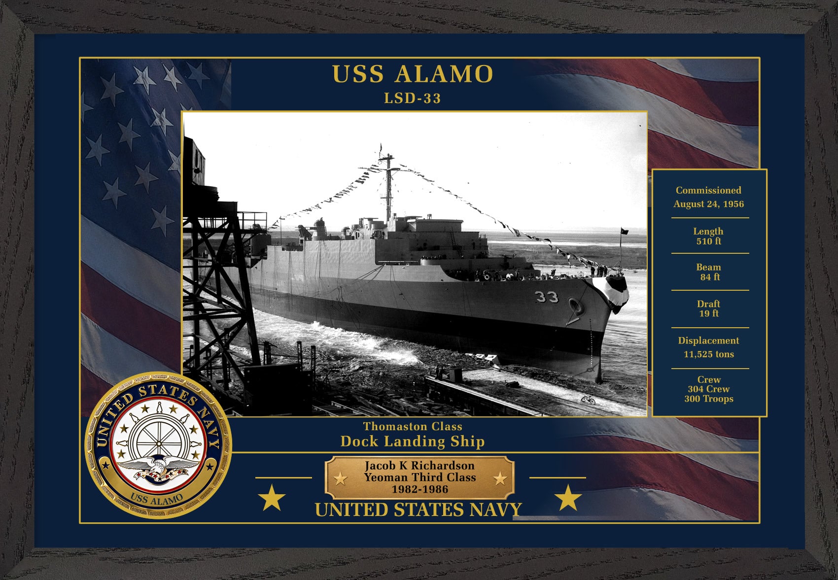 USS Alamo LSD-33 Framed Patriotic Photo