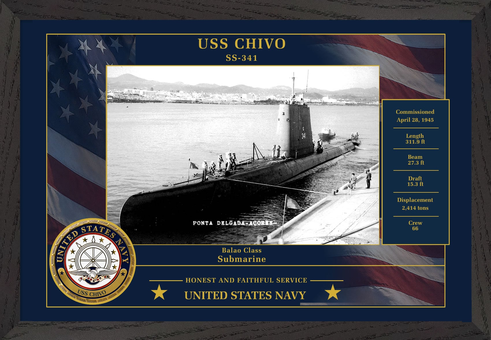 USS Chivo SS-341 Framed Patriotic Photo