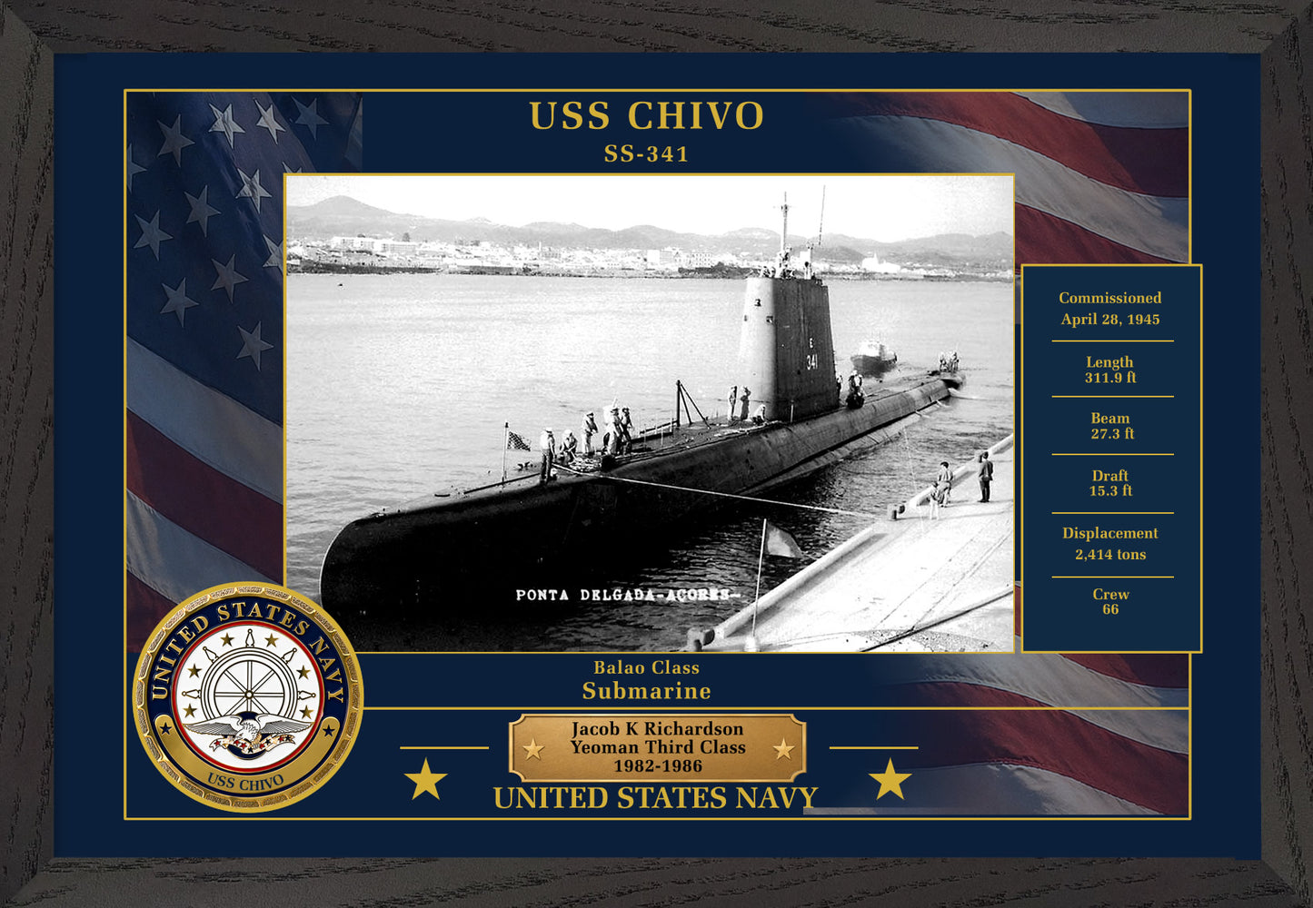 USS Chivo SS-341 Framed Patriotic Photo
