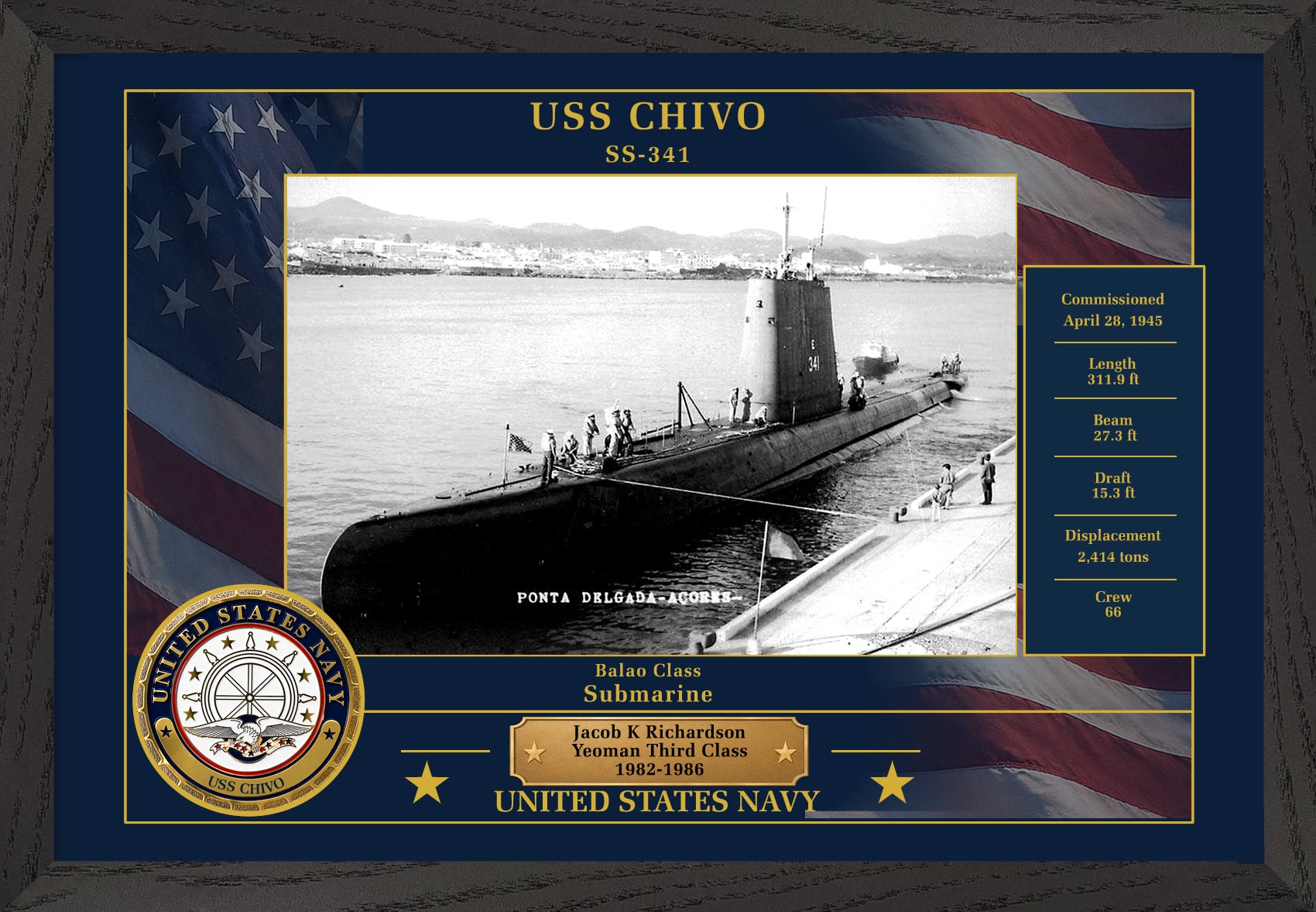 USS Chivo SS-341 Framed Patriotic Photo