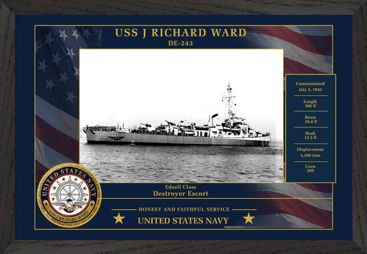 USS J Richard Ward DE-243 Framed Patriotic Photo
