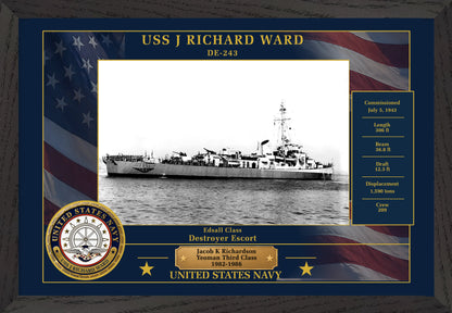 USS J Richard Ward DE-243 Framed Patriotic Photo