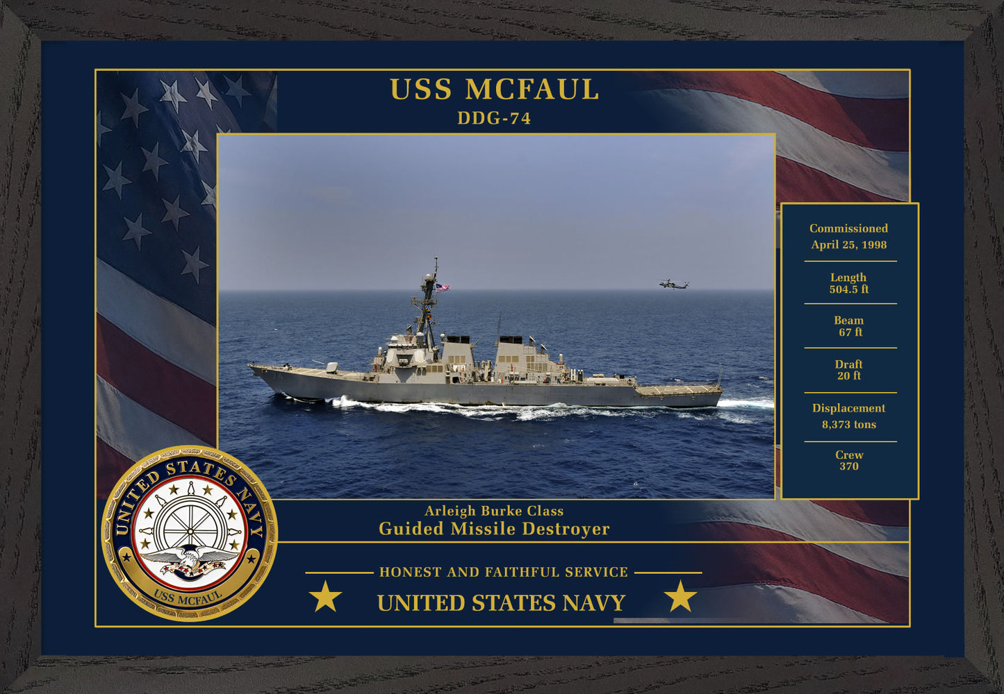 USS Mcfaul DDG-74 Framed Patriotic Photo