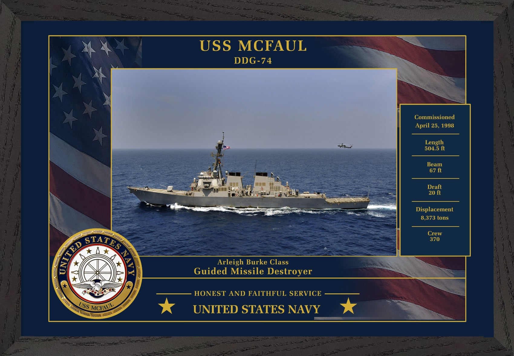 USS Mcfaul DDG-74 Framed Patriotic Photo